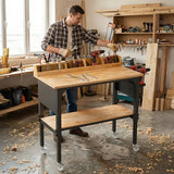 Workbench Adjustable Height Heavy Duty Work Bench with Storage, 2200 LBS Load Capacity Work Table, Pegboard, Built-in Power Outlet, Lockable Wheels for Garage, Workshop, Warehouse & Home NORTHSKY