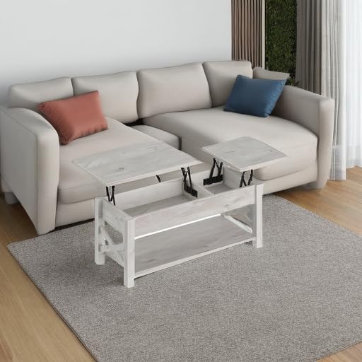 Rolanstar 47.2" Lift Top Coffee Table with Hidden Compartment, 2 Way Lift Top Coffee Table with Open Shelf & X Wooded Support, Farmhouse Center Table for Living Room, Grey Rolanstar