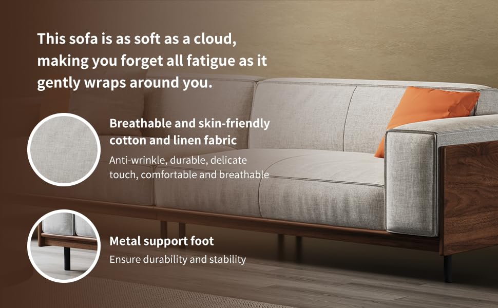 NessCarsti Modern 4-Seater Sofa for Living Room - Comfortable Timecloud Couch with Wood Frame and Metal Legs, Easy Assembly, Ideal for Office, Apartment, or Living Room, 111.81", Grey NessCarsti