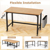 Tangkula Conference Room Table Set of 4, Mobile Computer Desk with Removable Storage Bag & 2 Hanging Hooks, Rolling Meeting Table with Heavy-Duty Metal Frame, Conference Desk (Natural) Tangkula