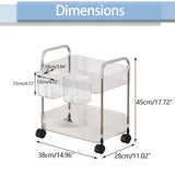 2-Tier Utility Rolling Cart Storage Organizer Sofa Side Table with Wheels, Under Desk Mobile Trolley Organizer with Handle and 2 Hanging Baskets for Office Home Kitchen Organization, Transparent Melody House