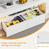 YESHOMY Modern LED TV Stand for Televisions up to 70 Inch with Glass Shelves and Drawer, Gaming Entertainment Center with Multiple Dynamic RGB Modes, for Livingroom, Bedroom, 60 Inch, White YESHOMY