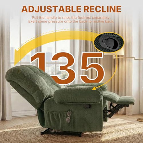 Comfy Recliner Chair for Elderly Seniors Adults, Overstuffed Manual Recliner, Ergonomic Back Pain Relief w/Pockets, Reading Apt Bedroom Living Room, Birthday Gift, Green MONNIYU