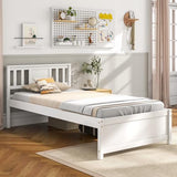 Giantex Wood Twin Bed Frames with Headboard, Mid Century Solid Wood Platform Bed with Wood Slat Support, Single Panel Bed, No Box Spring Needed, Twin Bed Frames for Kids, White Giantex