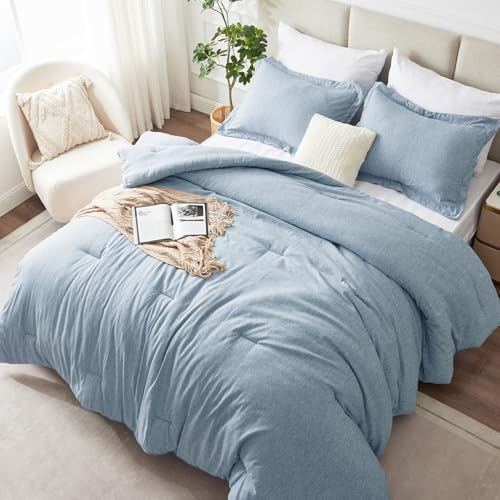 CozyLux Full Size Comforter Set - 3 Pieces Blue Soft Luxury Cationic Dyeing Bedding Comforter for All Season, Breathable Lightweight Fluffy Bed Set with 1 Comforter and 2 Pillow Shams CozyLux