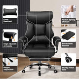 COMHOMA Big and Tall Office Chair 400lbs High Back Gaming Chair with Ergonomic Lumbar Support & Pocket Spring Cushion for Lower Back Pain Relief, Leather Executive Chair with Foot Rest, White/Black COMHOMA