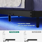 YITAHOME Floating Bed Frame Twin Size, LED Bed Frame with Charging Station, Metal Platform Twin Bed with Heavy Duty Steel Slats Supports, No Box Spring Needed, Easy Assembly, Black YITAHOME