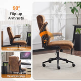 VINGLI Microfiber Brown Rolling Ergonomic Office Desk Chair with Padded Flip-up Arms, 360°Swivel High Back Executive Computer Chair with Wheels for Game，Home Small Space, Study Room, Reading Room VINGLI