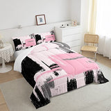 Feelyou Abstract Comforter Modern Abstract Art Comforter Set for Boys Girls Children Pink Black Pattern Bedding Set Room Decor Twin Size Duvet Set 2Pcs Feelyou