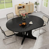Zevemomo 43"-59" Extendable Dining Room Table for 4-6, Expandable Round Dining Table, Oval Tabletop with Trestle X-Shaped Base & Metal Track for Office, Living Room-Black Zevemomo