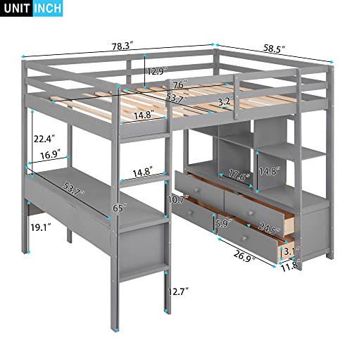Gray Full Size Loft Bed with Desk & Storage by Harper & Bright Designs Harper & Bright Designs