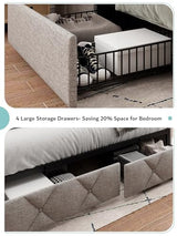 iPormis Modern Upholstered Queen Bed Frame with 4 Storage Drawers and Charging Station iPormis