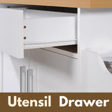 Hodedah Kitchen Island with Spice Rack, Towel Rack & Drawer, White with Beech Top, 15.5 x 35.5-44.9 x 35.2 inches Hodedah