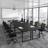 Bonzy Home 18FT Conference Table Set of 6, Modern Large Meeting Table Office Desks for 22 Person, Long Rectangle Table with Sturdy Metal Frame, 213" D x 64" W x 30" H, Black Bonzy Home