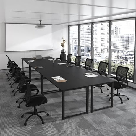 Bonzy Home 18FT Conference Table Set of 6, Modern Large Meeting Table Office Desks for 22 Person, Long Rectangle Table with Sturdy Metal Frame, 213" D x 64" W x 30" H, Black Bonzy Home