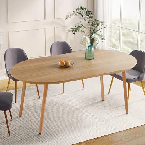 Oval Extendable Dining Room Table for 4-8 People, Modern Wooden Dining Table with MDF Tabletop and Metal Frame, Extendable from 43" to 59" to 74.8", Oval Kitchen Table for Home, Office,Oval Natural Lecut