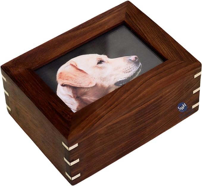 Wooen Pet Urns with Photo Frame | Wood Cremation Urns for Cat and Dog Ashes | Keepsake Urns | Burial Urns | Funeral Urns | Handmade Urns | Rosewood Urns (6.5 x 4.5 x 2.75), Brown - WoodArtSupply