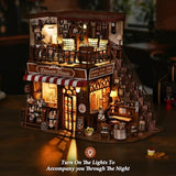 DIY Miniature House Kit, Dollhouse Fantastic Corner Shop for Adults to Build, Birthday/Christmas Day Gift for Family and Friends, Prefab Tiny Home with LED Lights,Corner Dessert House