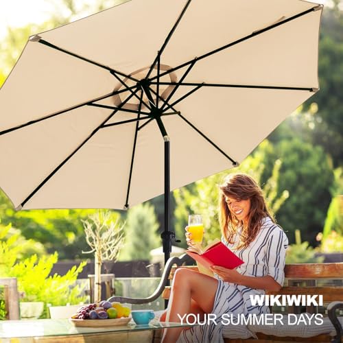 wikiwiki 9 FT Patio Umbrellas Outdoor Table Market Umbrella with Push Button Tilt/Crank, 8 Sturdy Ribs, Fade Resistant Waterproof POLYESTER DTY Canopy for Garden, Lawn, Backyard & Pool, Cream Beige wikiwiki