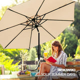 wikiwiki 9 FT Patio Umbrellas Outdoor Table Market Umbrella with Push Button Tilt/Crank, 8 Sturdy Ribs, Fade Resistant Waterproof POLYESTER DTY Canopy for Garden, Lawn, Backyard & Pool, Cream Beige wikiwiki