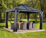 Sojag 10' x 12' Mykonos Double Roof Hardtop Gazebo Outdoor Weather-Resistant Aluminum Frame Sun Shelter Dark Grey Sojag