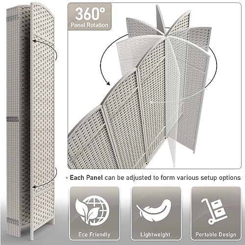 Sorbus 8 Panel Room Divider 6 ft. Tall - Privacy Screen, Extra Wide Double Hinged Panels, Mesh Hand-Woven Design, Partition Room Dividers and Folding Privacy Screens, Wall Divider for Room Separation Sorbus