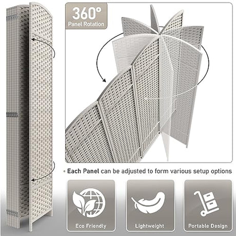 Sorbus 8 Panel Room Divider 6 ft. Tall - Privacy Screen, Extra Wide Double Hinged Panels, Mesh Hand-Woven Design, Partition Room Dividers and Folding Privacy Screens, Wall Divider for Room Separation Sorbus