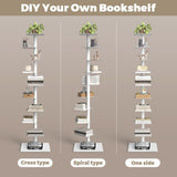 Nidouillet 9-Tier Metal Spine Bookshelf, Adjustable Vertical Tower for Books, Tall & Narrow Ladder Bookcase, Space-Saving Multipurpose Corner Storage Shelf, Display Stand, Tool-Free Assembly, White Nidouillet