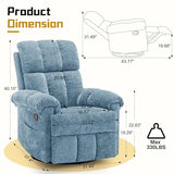 Korser Recliner Chair, Swivel Rocker Recliner Chair for Adults, Small Recliners for Small Spaces, Manual Recliner Chair with Side Pockets, Nursery Rocking Chair for Living Room, Chenille, Airy Blue