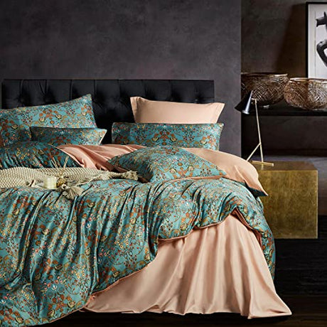 OranFran Vintage Style Duvet Cover Set,5 PCS Boho Comforter Cover Set,Paisley Floral Bedding Set,Green Floral Duvet Cover,Queen Duvet Cover,Soft Reversible Design(Autumn,Queen) OranFran
