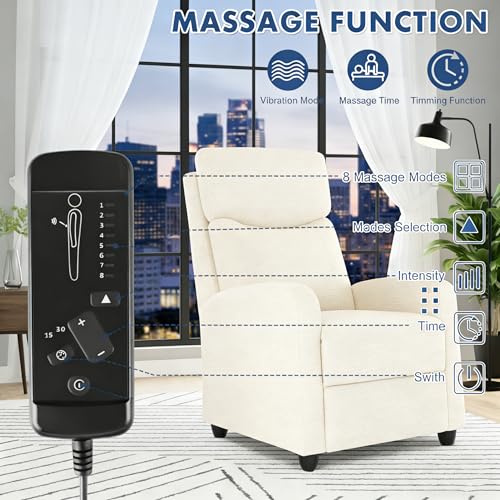 Simple Deluxe Massage Recliner Chair - Adjustable PU Leather Recliner, Luxe Reading Chair & Sofa Chair for Living Room Chairs or Bedroom Chair, Small Recliner for Home Theater, Beige