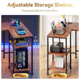 Furologee L Shaped Computer Desk with Power Outlet, Reversible Home Office Desk for Work Study, 50 Inch Corner Gaming Table with File Drawer, Monitor Stand, Storage Shelves, Rustic Brown Furologee