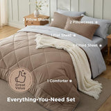 Bedsure Queen Comforter Set - 7 Pieces Reversible Brown Bedding, Queen Size Bed Set for All Seasons, Bed in a Bag with Down Alternative Comforter, Sheets, Pillowcases & Shams Bedsure