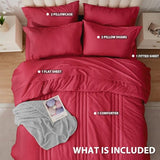 Velorose Queen Comforter Set Red - Bed in a Bag Queen Size 7 Pieces, Soft Bedding Set for All Seasons, Christmas Premium Queen Comforter Set with Comforter, Sheets, Pillowcases & Shams Velorose