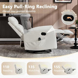 cinkehome Swivel Rocker Recliner Chair, Upholstered Nursery Glider Recliner Chair with Heated Massage, High Back, Side Pocket (White PU Leather)