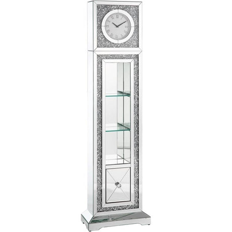 Acme Noralie Grandfather Clock in Mirrored & Faux Diamonds Acme