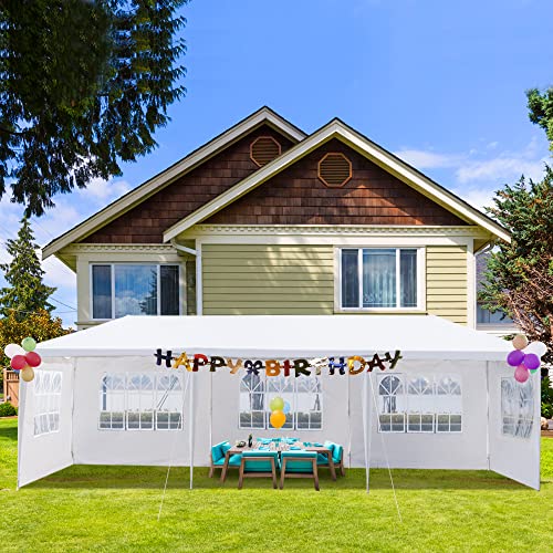 10'x30' Party Tent Outdoor Wedding Event Tents with 5 Removable Sidewalls, Heavy Duty Gazebo, Large Canopy Waterproof for Parties Patio Birthday Christmas White Gainvieyee