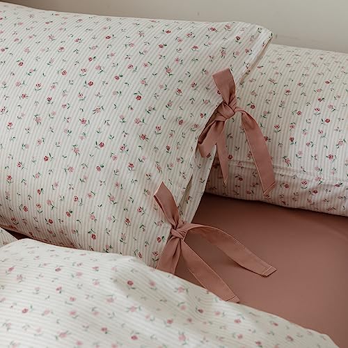 HighBuy Farmhouse Comforter Set Twin XL Botanical Floral Bedding Comforters for Teen Girls with 2 Bowknot Bow Tie Pillowcases Fluffy Soft Coquette Boho Comforter Cozy,Comfy Striped Comforter HighBuy