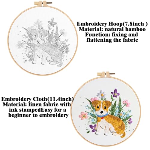 GLTAYLMY Dogs Embroidery Kit for Beginners with Pattern and Instructions,3 Pack Cross Stitch Kits,1 Plastic Embroidery Hoops,Threads and Needles,Needlepoint Kit for Adults