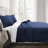 Lush Decor Ava Quilt Diamond Pattern Solid 3 Piece Oversized Bedding Blanket Bedspread Set - Full/Queen - Navy Lush Decor