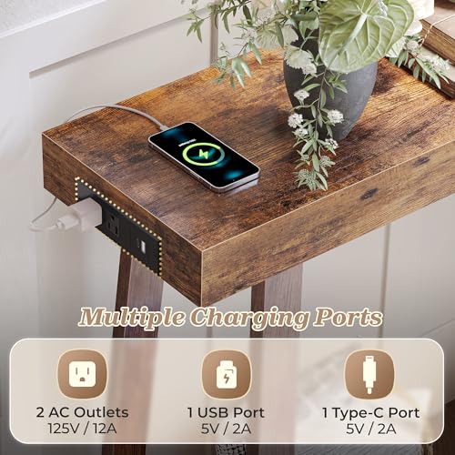 Huuger Entryway Console Table with Charging Station, USB-C Port, 47.2 Inch Sofa Table with Metal Legs, Entry Hallway Table with Thicker Desktop, Modern Behind Couch Table, Rustic Brown Huuger