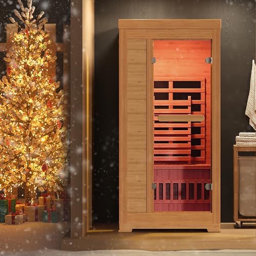 Rotihom 1-2 Person 6.3Ft Infrared Sauna, 7 Color Full Spectrum Wood Dry Sauna. Canadian Hemlock Indoor Saunas with 1745W 20Min Fast Heating & Music Speakers for Home & Gym (40" Lx36 Wx76 H) Rotihom