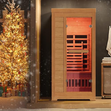 Rotihom 1-2 Person 6.3Ft Infrared Sauna, 7 Color Full Spectrum Wood Dry Sauna. Canadian Hemlock Indoor Saunas with 1745W 20Min Fast Heating & Music Speakers for Home & Gym (40" Lx36 Wx76 H) Rotihom