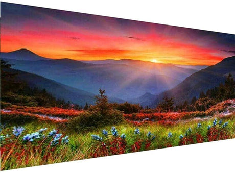 5D Diamond Art Painting Sunset , Large Size Mountain Diamond Painting Kits for Adults ,DIY Full Drill Rhinestone Arts and Crafts,Gem Art Painting with Diamond Home Wall Decor Flower (27.5 X 15.7inch） pchmcu
