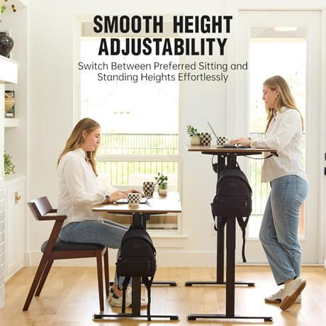 Veken 63 Inch Electric Standing Desk, Height Adjustable Sit Stand Up, Wood Desktop, Work Home Office Computer PC Table, Tall Standup Workstation, Gaming Writing Study Bedroom Rising Desks, Brown Veken