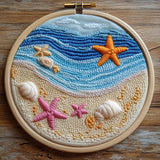 DIY Punch Needle Kits Beach and Starfish Sea Shells Easy for Beginners Punch Needle Embroidery Set with Hoop Stamped Pattern for Craft Lovers and Home Decor-3