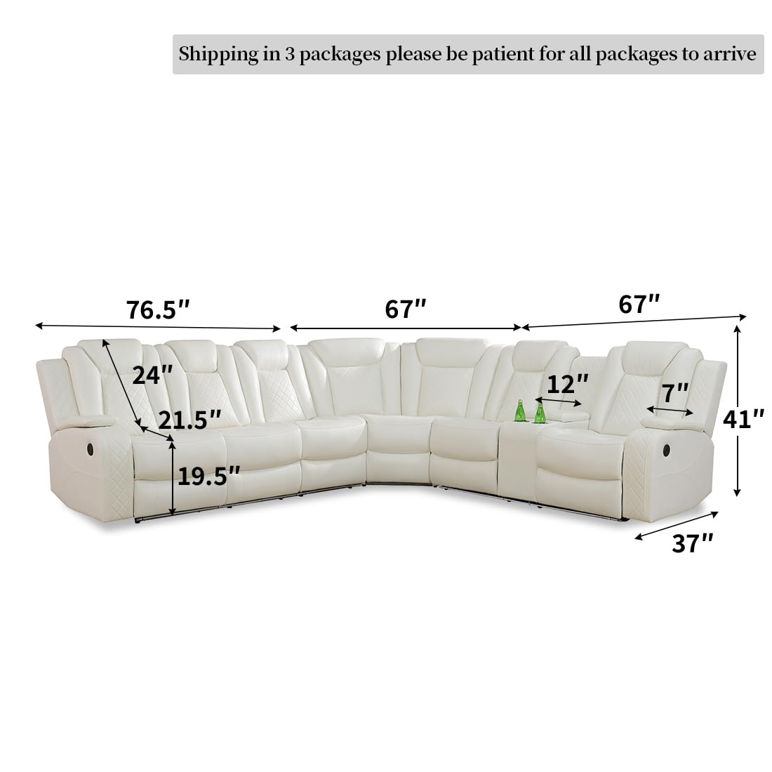 Dekmxas Living Room Set Set Creamy White Leather Sofa Living Room Furniture Power Recliner Adjustable Sofa,Loveseat and Chair with Cup Holders/Storage Console/LED Light/UPS Port for Home, Off - WoodArtSupply