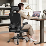 BESTFAIR Ergonomic Office Desk Chair Comfy, High Back Mesh Office Desk Chairs with Adjustable Lumbar Support, Headrest, Flip-up Armrests, Home Computer Chair for Gaming, Work, Black BESTFAIR