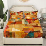 Feelyou Orange Red and Yellow Sheet Set King Size Kids Geometric Abstract Sheets with Deep Pocket Fitted Sheet for Boys Girls Teens Modern Bed Sheets Set Artwork Bedding Set Room Decor Feelyou