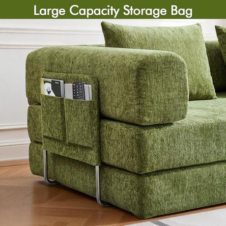 KozyNutria 81" Convertible Sofa Bed with Storage Pockets, 5-in-1 High Density Foam Boneless Couch, Corduroy Folding Futon Sleeper Sofa for Living Room Bedroom Apartment, No Assembly Required, Green KozyNutria